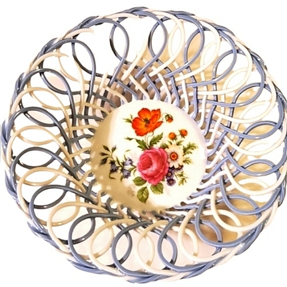 Crown Regent Reticulated Romanian Bowl Fine Porcelain Blue & White Floral Accent
